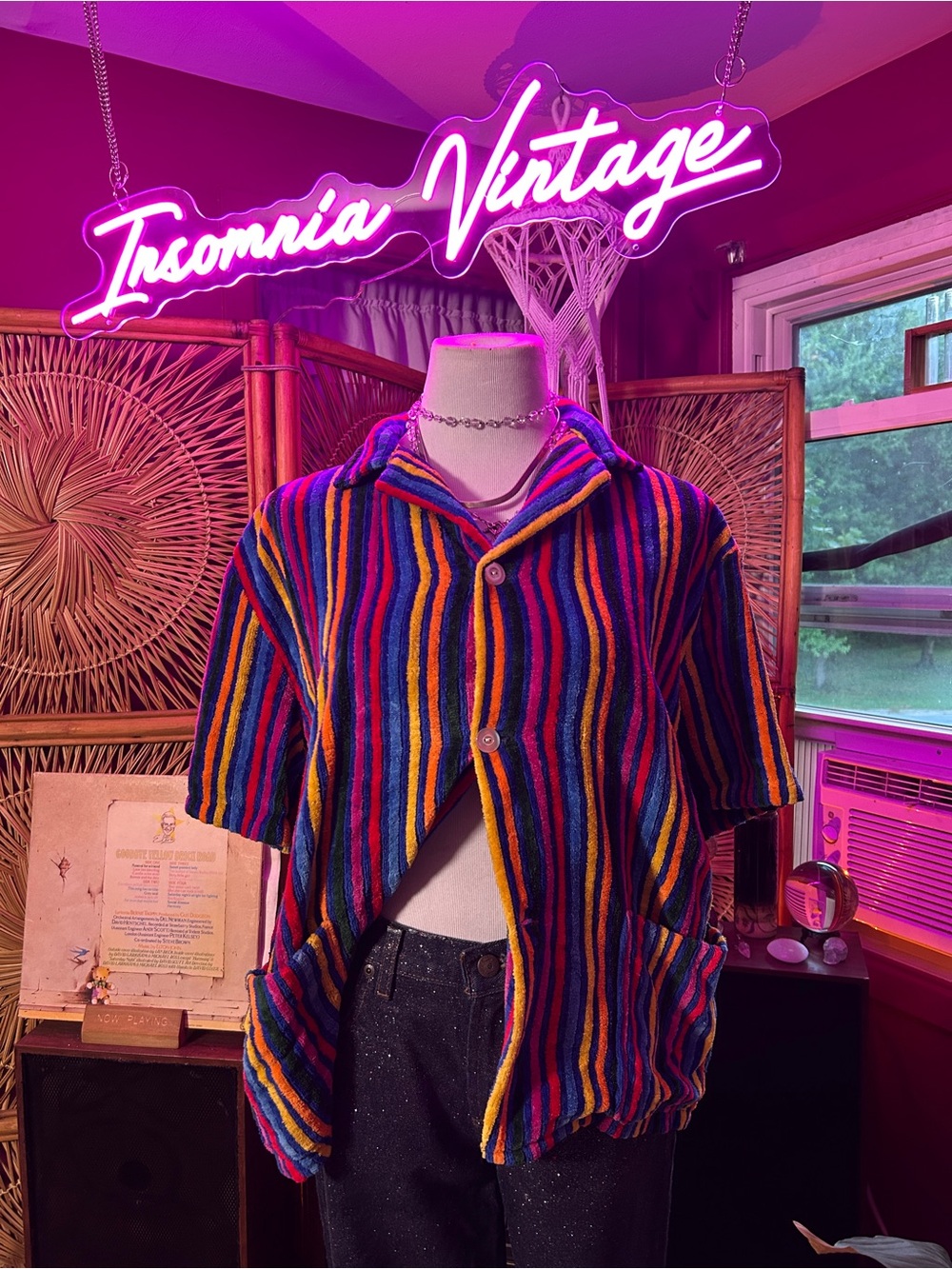 Sun City Casuals 1950-60s Multicolor Striped Terry Cloth Button-Down Shirt